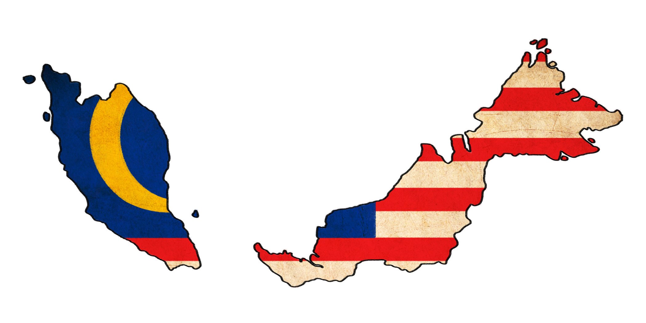 Malaysia map on Malaysia flag drawing